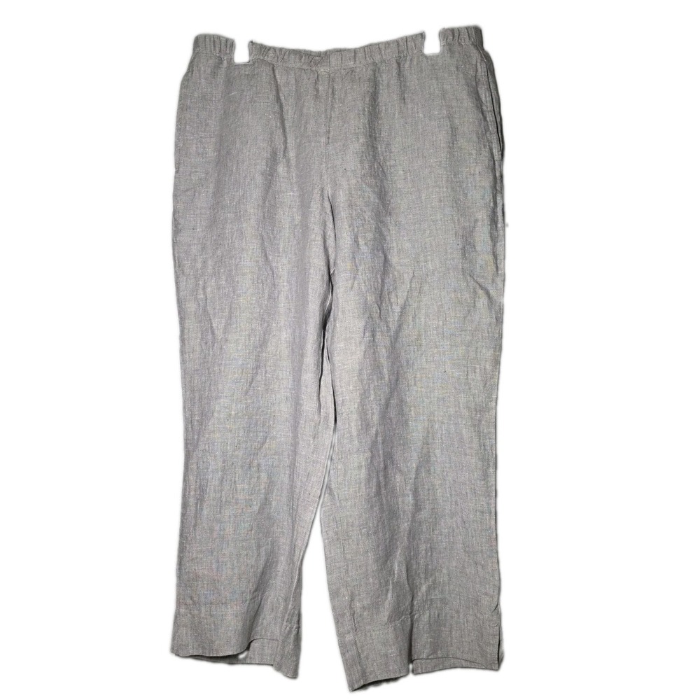 J. Jill Love Linen Size M Solid Gray Linen Pull On Cropped Pants Pockets